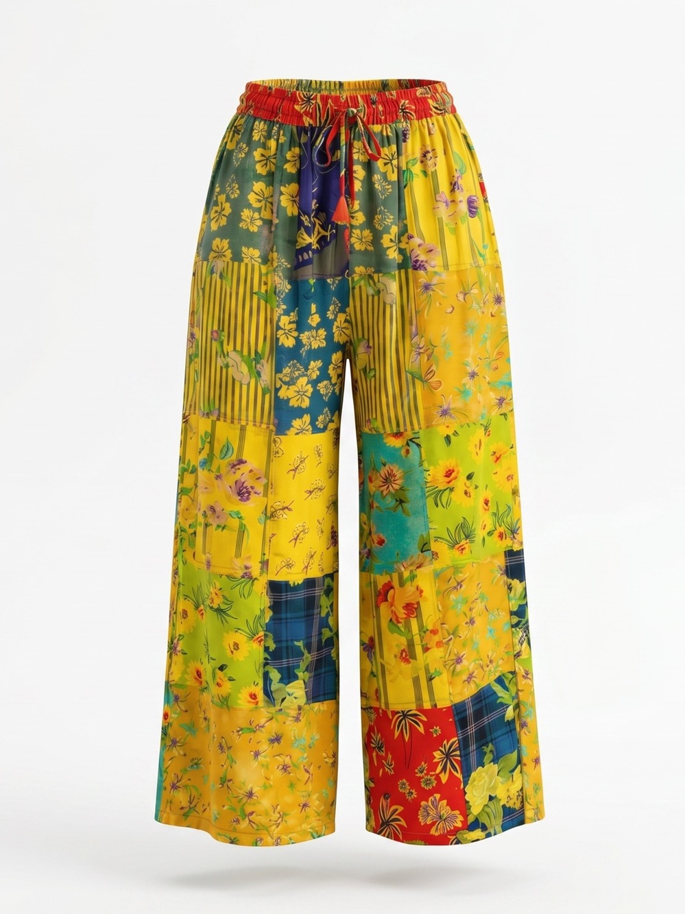 The Collection Royal Rayon Floral Patches Palazzo Pants Boho Hippie Casual NWT - Picture 3 of 5